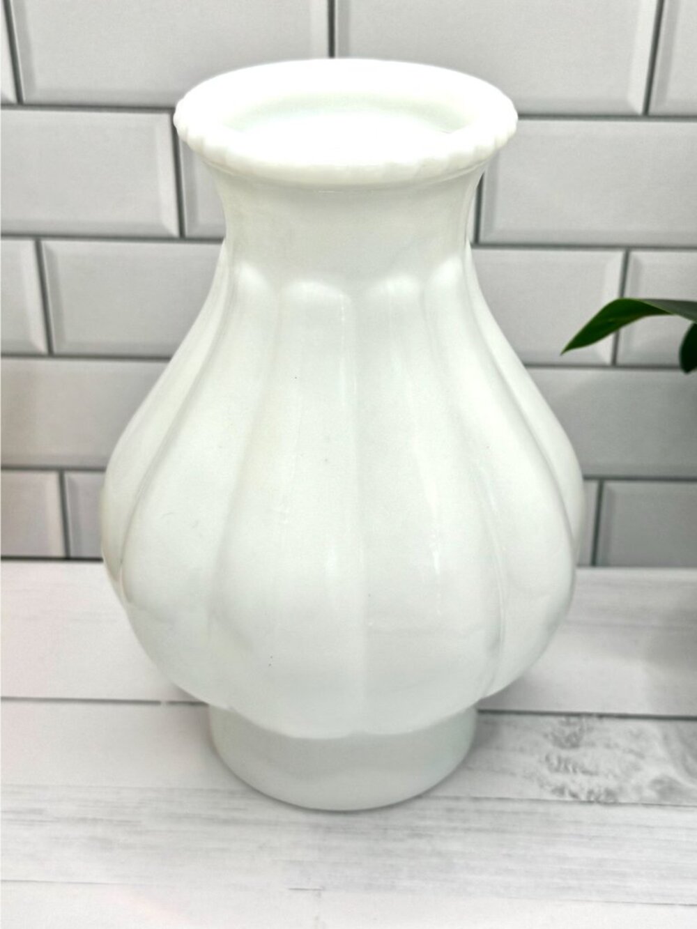 Vintage Ribbed White Milk Glass Hobnail Top Hurricane Lamp Chimney Shade